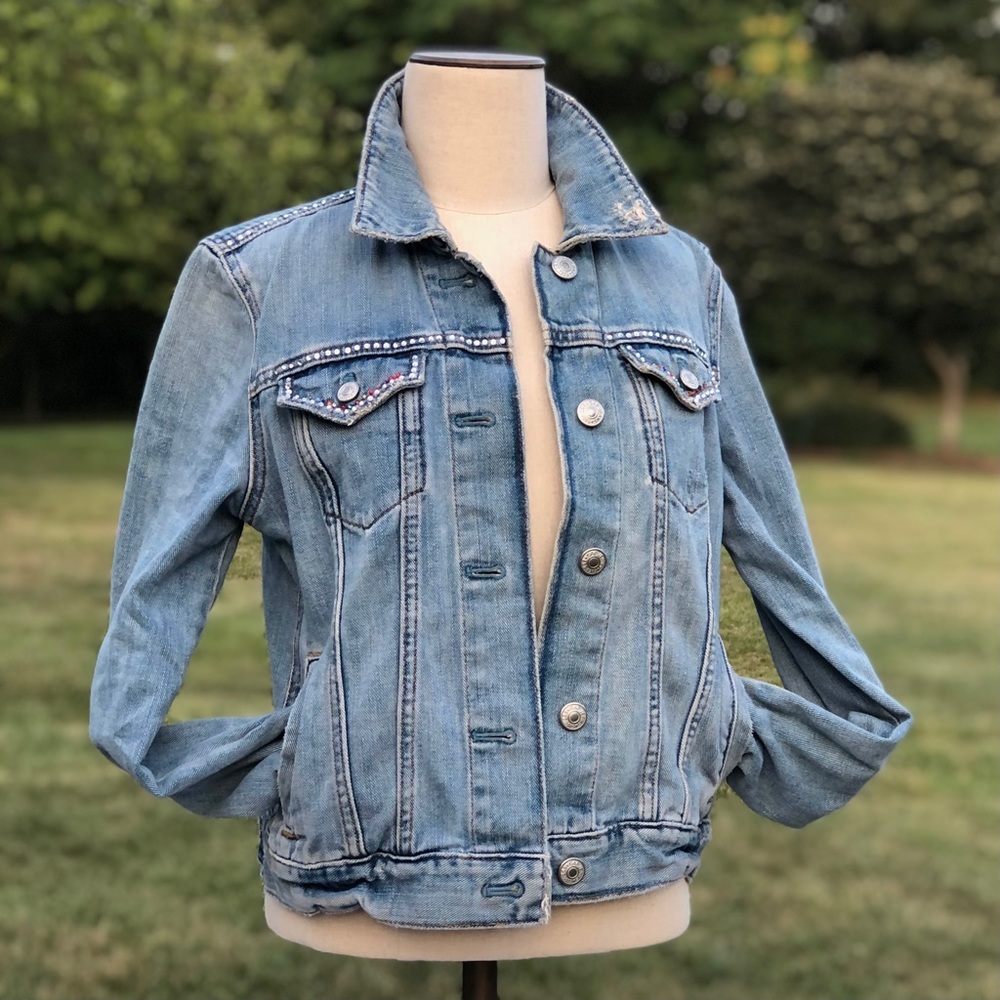Distressed Gap Denim & Rhinestone Jacket